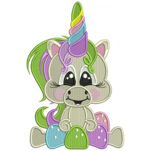Cute Little Baby Unicorn With Gum Drops Filled Machine Embroidery Design Digitized Pattern